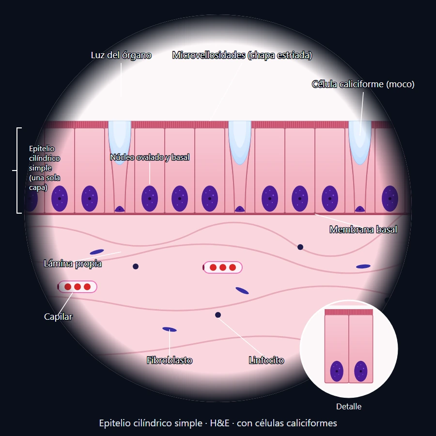 Epitelio cilíndrico al microscopio