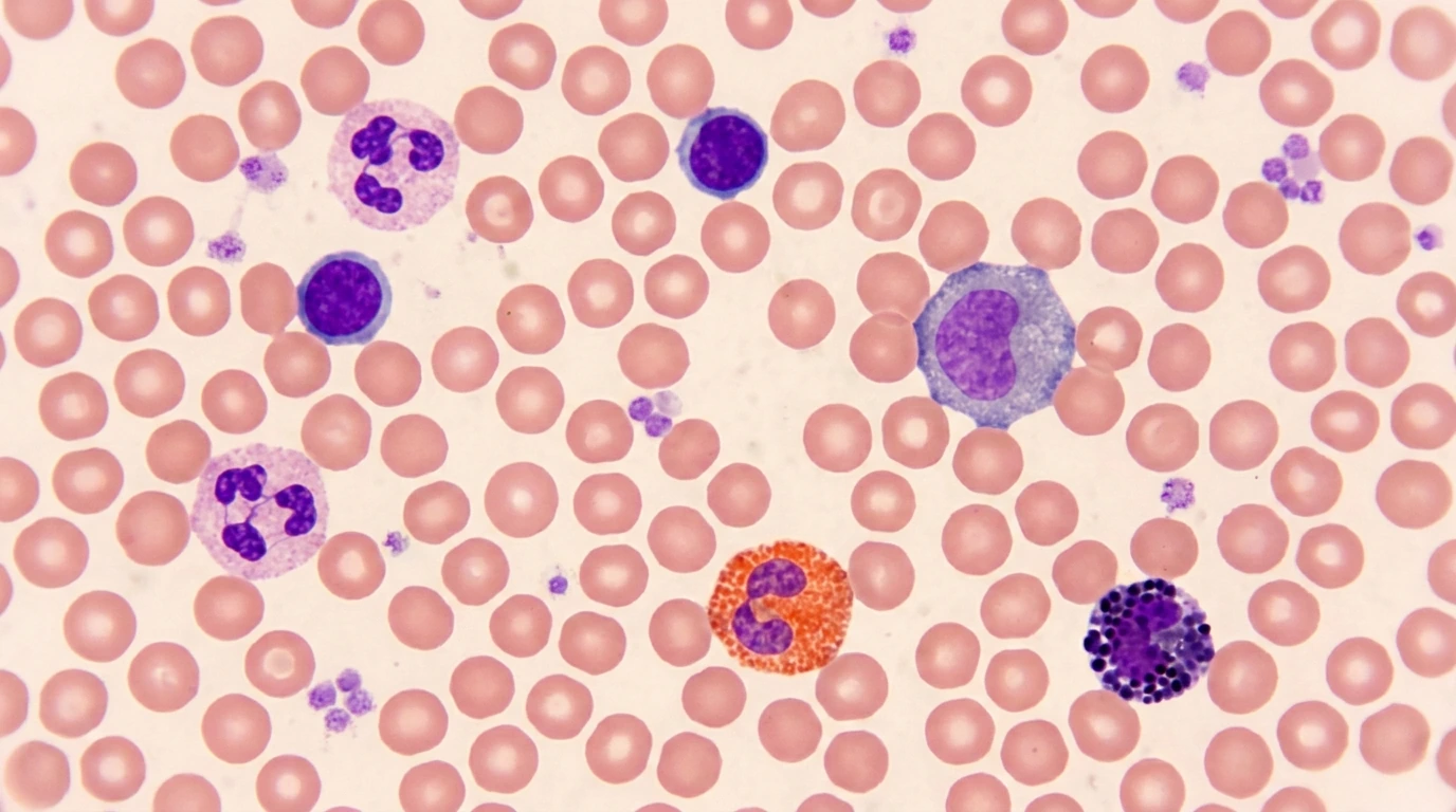 Frotis de sangre periférica normal al microscopio