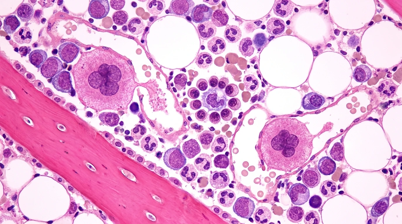Médula ósea hematopoyética al microscopio