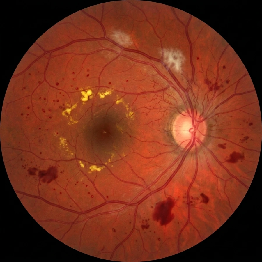 Retinopatía diabética en el fondo de ojo
