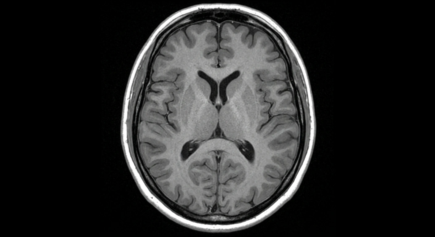 Resonancia magnética: RM craneal axial normal · T1 (líquido cefalorraquídeo negro, sustancia blanca más clara que la gris)