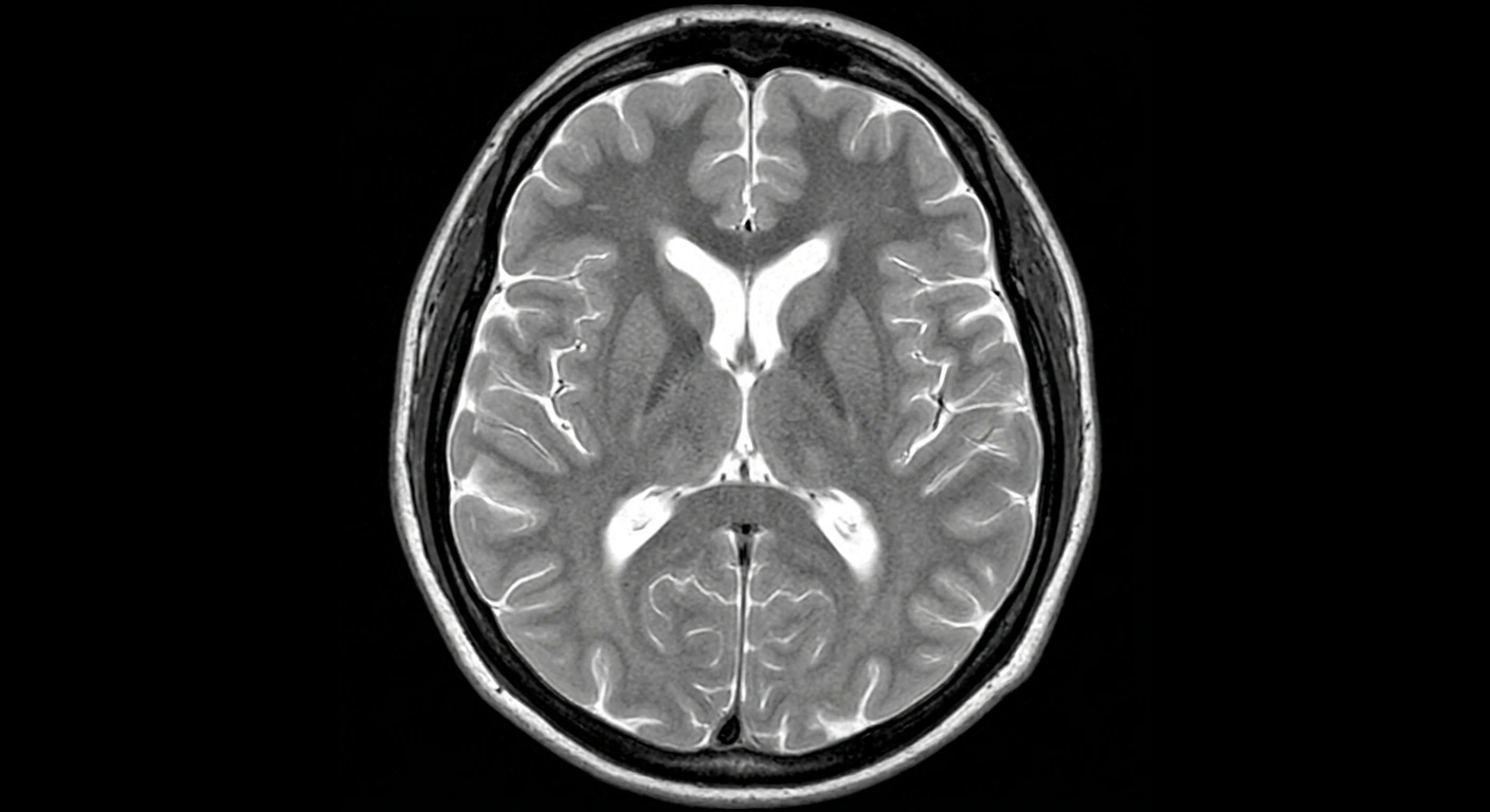 Resonancia magnética: RM craneal axial normal · T2 (líquido cefalorraquídeo blanco, sustancia gris más clara que la blanca)