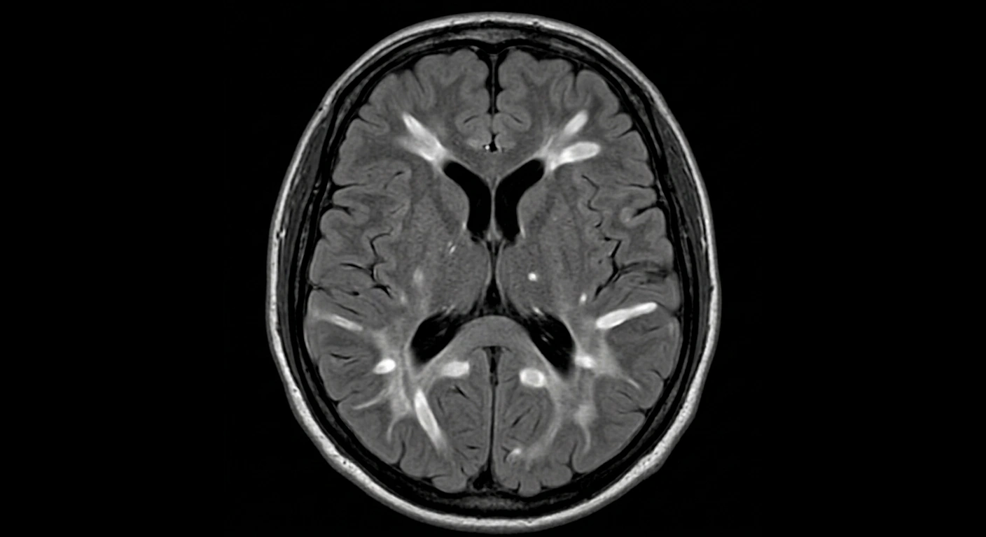 Resonancia magnética: Esclerosis múltiple: lesiones periventriculares y dedos de Dawson · FLAIR