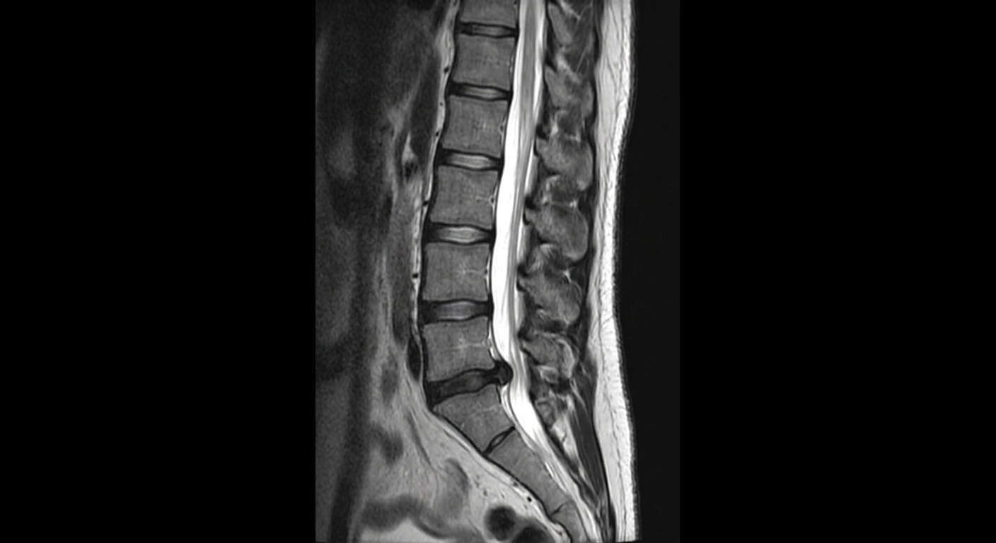 Resonancia magnética: Hernia discal L5-S1 con disco degenerado · sagital T2